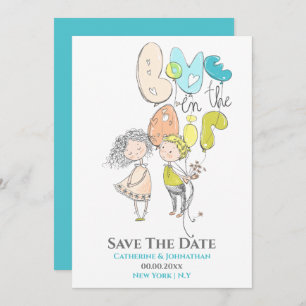 Schuilkoppige illustratie liefde in luchtwater ora save the date
