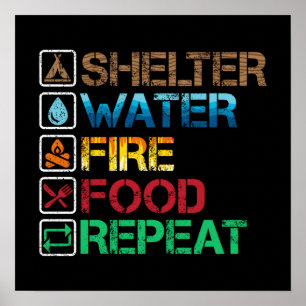 Schuilplaats Water Fire Food - Overleving Blijf Le Poster