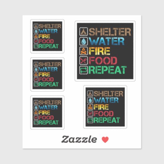 Schuilplaats Water Fire Food - Overleving Blijf Le Sticker (Vel)