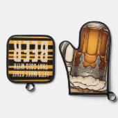 Schuimbier mok kookkeuken gepersonaliseerd ovenwant & pannenlap set (Voorkant)