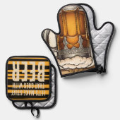 Schuimbier mok kookkeuken gepersonaliseerd ovenwant & pannenlap set (Voorkant / Achterkant)