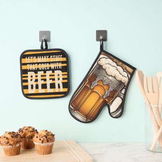 Schuimbier mok kookkeuken gepersonaliseerd ovenwant & pannenlap set (Insitu(Ophanging))