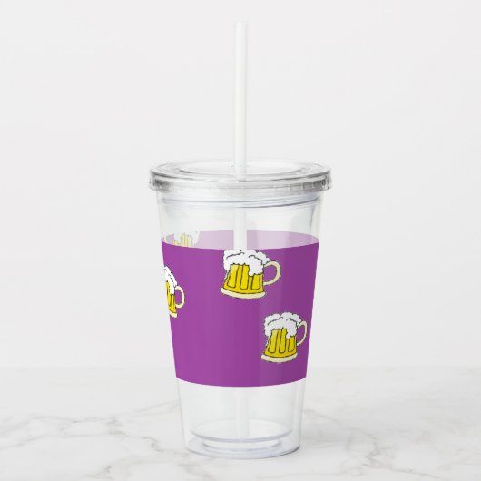 Schuimbierbeker op paars acryl drinkbeker (Voorkant)