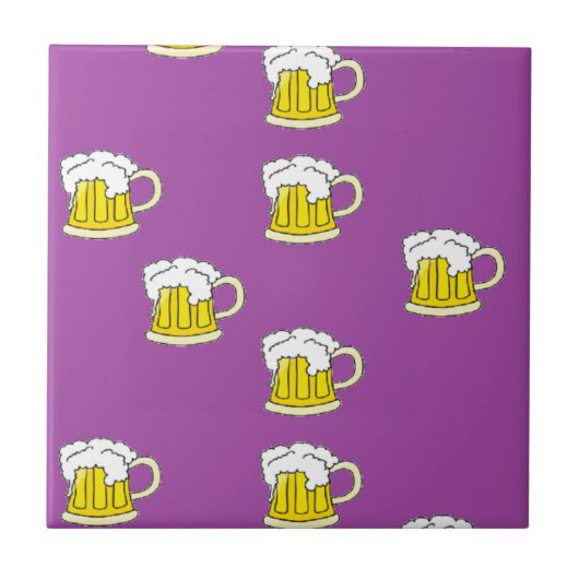 Schuimbierbeker op paars tegeltje (Voorkant)