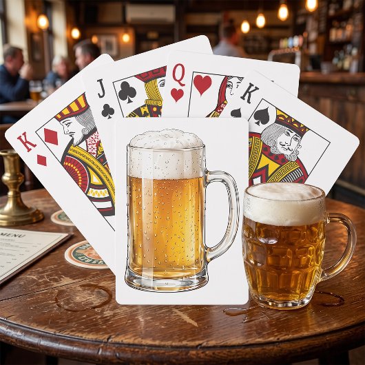 Schuimende Koude Bierpul Drinker Pokerkaarten
