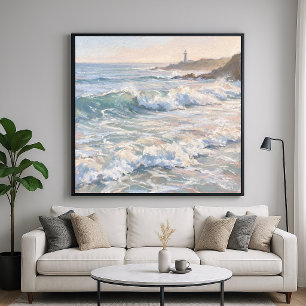 Schuimende Oceaankust - Pastel Schilderstijl Poster