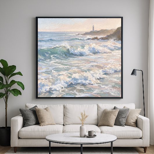 Schuimende Oceaankust - Pastel Schilderstijl Poster