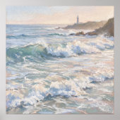 Schuimende Oceaankust - Pastel Schilderstijl Poster (Voorkant)