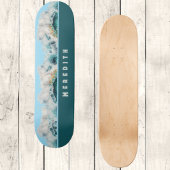 Schuimig Cresting Blauw Groen Strand Golven met Na Persoonlijk Skateboard