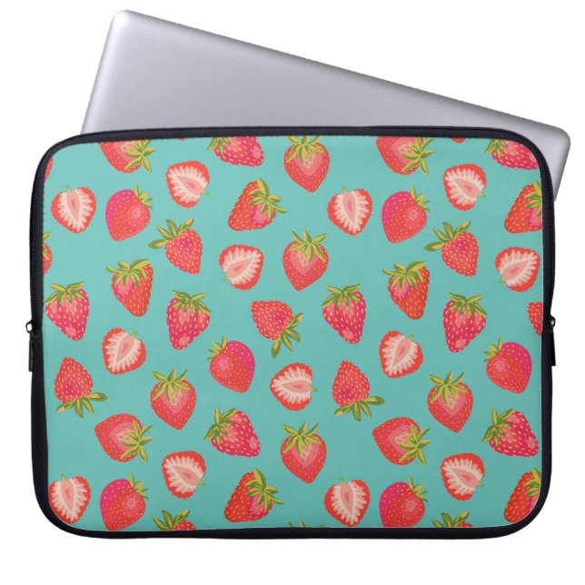 Schuine aardbeienpatroon laptop sleeve (Voorkant)