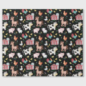 Schuine boerderijdieren Barnyard Black Cadeaupapier (Vlak)