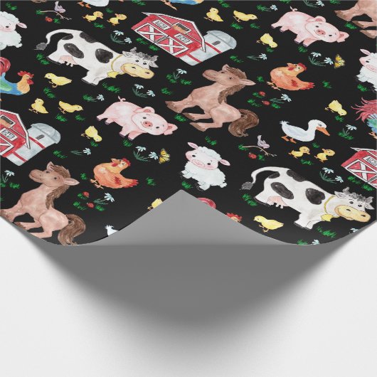 Schuine boerderijdieren Barnyard Black Cadeaupapier (Hoek)
