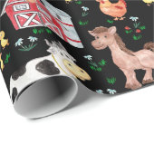 Schuine boerderijdieren Barnyard Black Cadeaupapier (Rol Hoek)