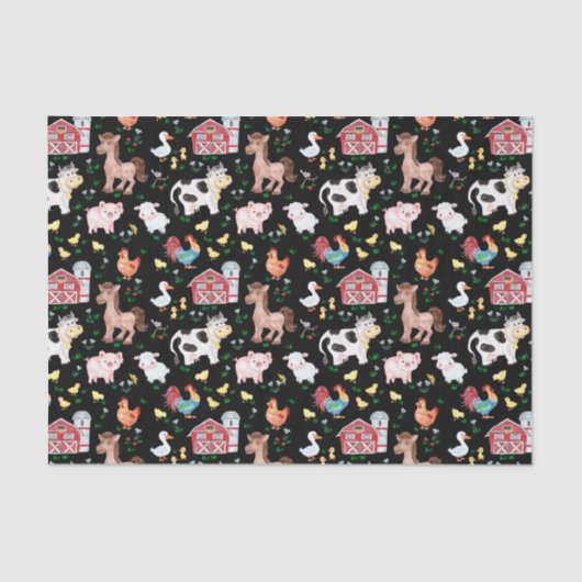 Schuine boerderijdieren Barnyard Black Tissuepapier (Voorkant)