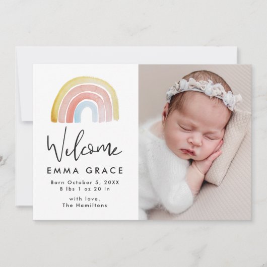 Schuine en kleurrijke Waterverf regenbooggeboorte Aankondiging (Voorkant)