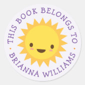 Schuine kawaii zonlicht paarse boekplaatsticker ronde sticker (Voorkant)