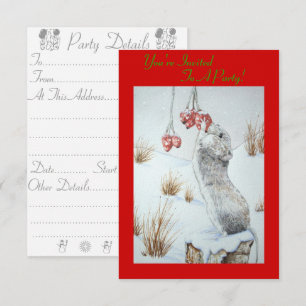 Schuine muis en rode bessen sneeuwen kaart