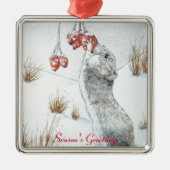 Schuine muis en rode bessen sneeuwen metalen ornament (Voorkant)