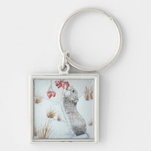 Schuine muis en rode bessen sneeuwen sleutelhanger (Voorkant)