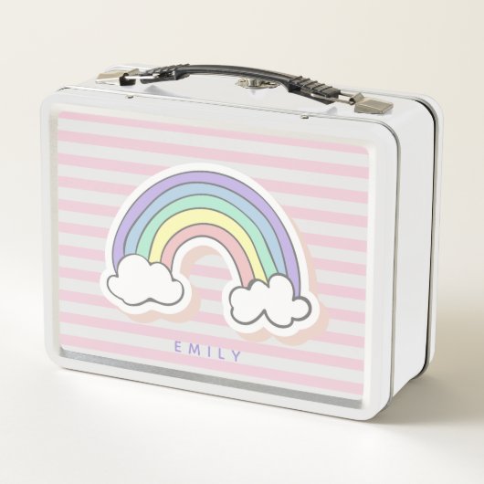 Schuine regenboog - Roze gestreept Kinderen Metaal (Achterkant)