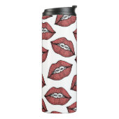 Schuine rode spoelen en handgeschilderde illustrat thermosbeker (Gedraaid links)