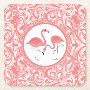 Schuine roze flamingos met wervelkolommen kartonnen onderzetters
