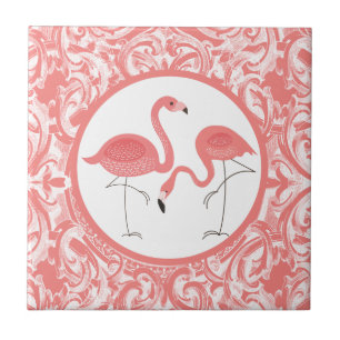 Schuine roze flamingos met wervelkolommen tegeltje