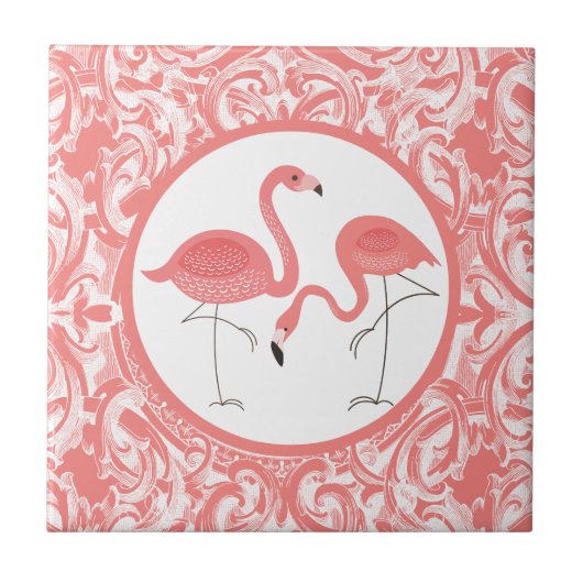 Schuine roze flamingos met wervelkolommen tegeltje (Voorkant)
