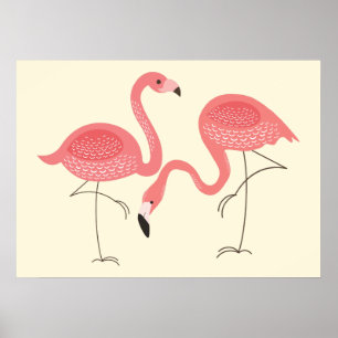 Schuine roze haar illustratie van Flamingos Poster