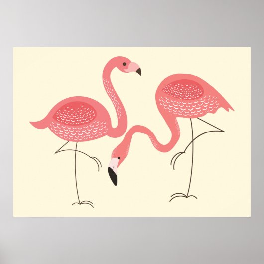Schuine roze haar illustratie van Flamingos Poster (Voorkant)