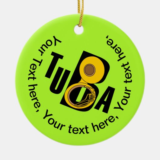 schuine tuba tekst keramisch ornament (Voorkant)