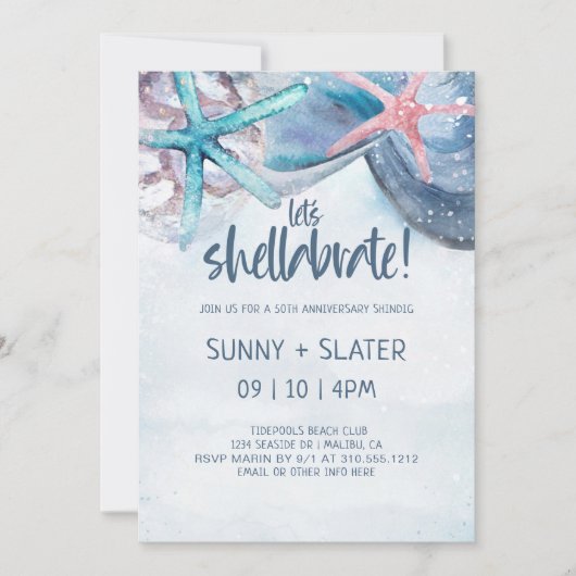 Schuine verpakking | Beach Seashells Jubileum Kaart (Voorkant)