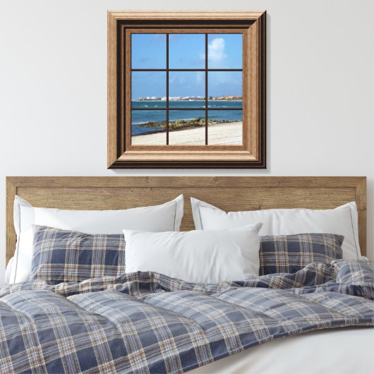 Schuine wand van Uitzicht van het venster Faux Canvas Afdruk (Insitu (Slaapkamer))