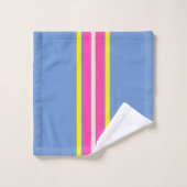Schuingedrukt Blauw Geel En Heet Roze Gestreepte  Bad Handdoek (Wasdoekje)