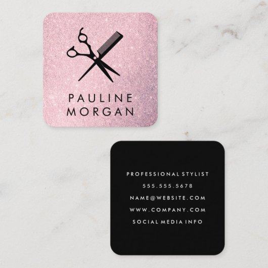 Schuintrekken en Comb Elegant Lux Glitter Vierkante Visitekaartje (Voorkant / Achterkant)