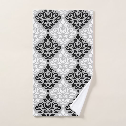 Schuiven Damask Patroon B&W op grijs Bad Handdoek (Handdoek)