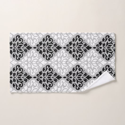 Schuiven Damask Patroon B&W op grijs Bad Handdoek (Handdoek)