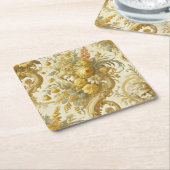 Schuld van Goud - Barok Bloemen Kussen Kartonnen Onderzetters (Schuin)