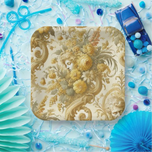 Schuld van Goud - Barok Bloemen Kussen Papieren Bordje (Feest)