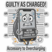 Schuldig zoals Beschuldigd – Grappige Overbelaste Sticker (Voorkant)