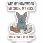 Schuldige Franse onschuldige gezicht grappige hond Sticker (Voorkant)