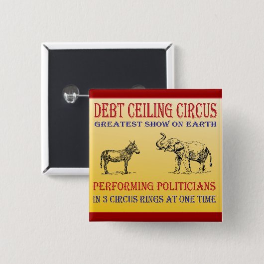 schuldplafond circus vierkante button 5,1 cm (Voorkant /achterkant)