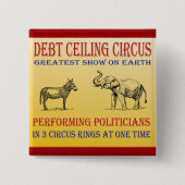 schuldplafond circus vierkante button 5,1 cm (Voorkant)