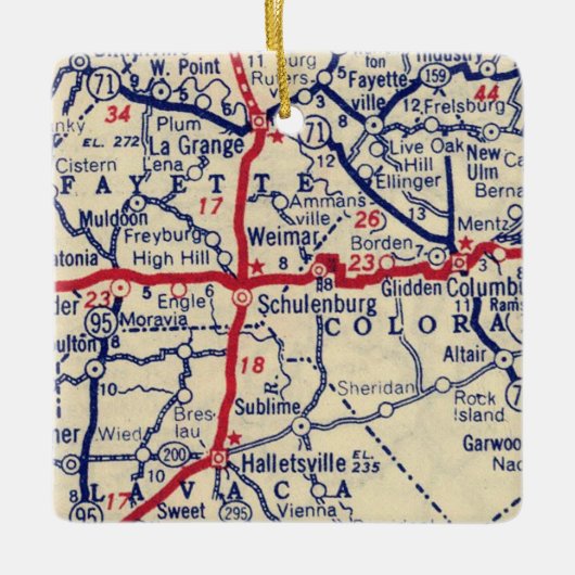 Schulenberg TX  Map Keramisch Ornament (Voorkant)