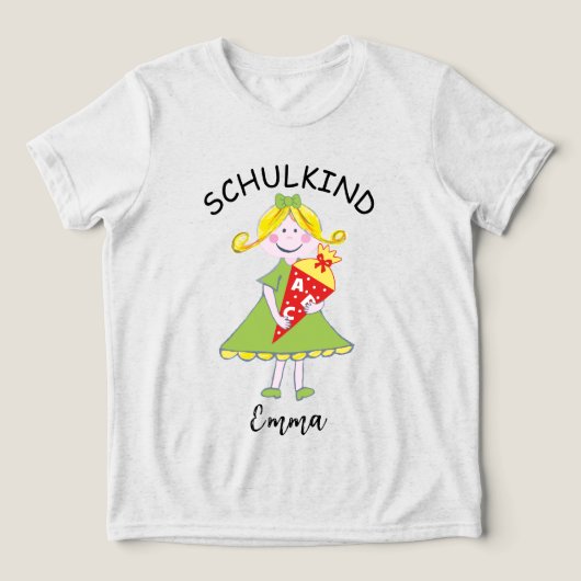 Schulkind - Mädchen mit Schultüte - grün 1 | Tri-Blend Shirt (Design voorkant)