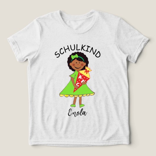 Schulkind - Mädchen mit Schultüte - grün 2 | Tri-Blend Shirt (Design voorkant)