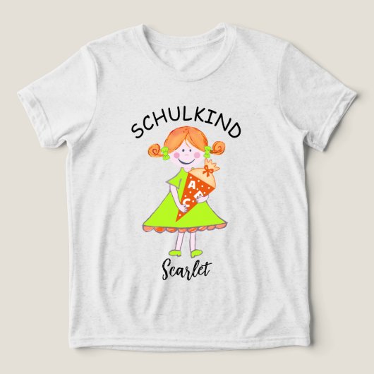 Schulkind - Mädchen mit Schultüte - grün 3 | Tri-Blend Shirt (Design voorkant)