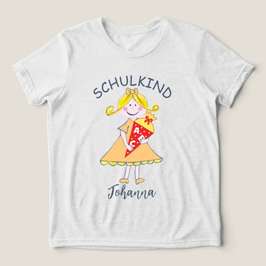 Schulkind - Mädchen mit Schultüte - orange 1 |  Tri-Blend Shirt (Design voorkant)