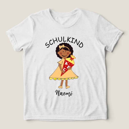 Schulkind - Mädchen mit Schultüte - orange 2 | Tri-Blend Shirt (Design voorkant)