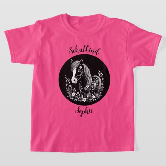 Schulkind - Pony mit Blumen - schwarz weiß | T-shirt (Laagn)